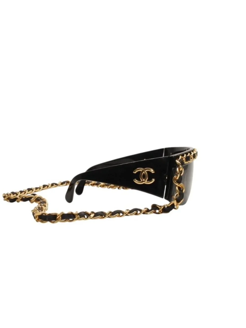 Chanel Chain Sunglasses Eyewear CC Logo Black Gold Vintage